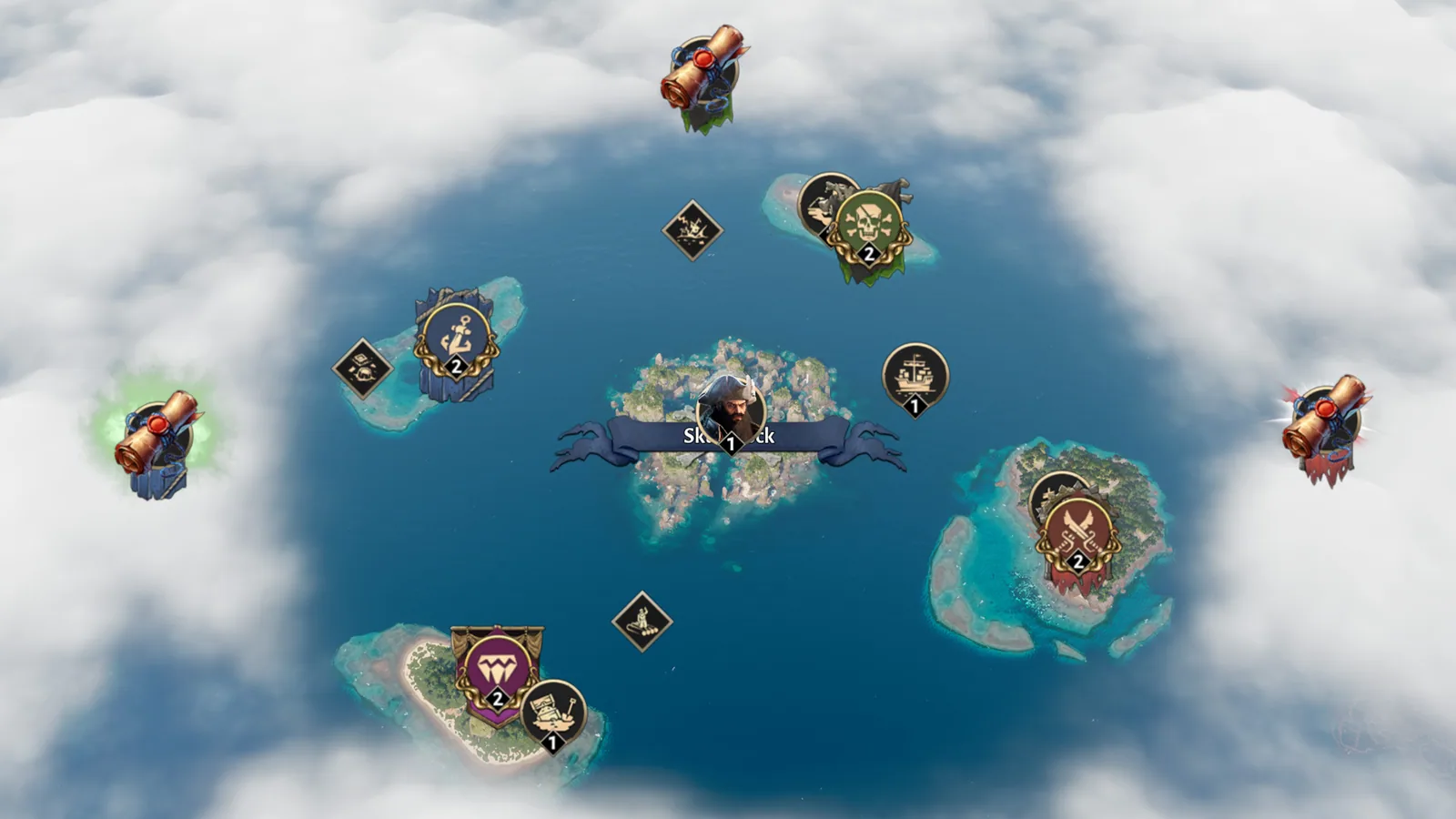 Corsair Cove World Map showing islands and multiple event icons